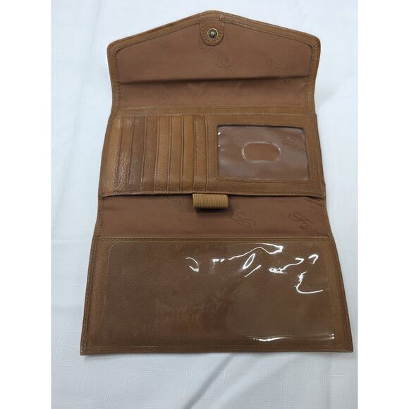 Vintage Fossil Leather Trifold Wallet Camel Brown With Checkbook Cover Slim - Picture 8 of 15